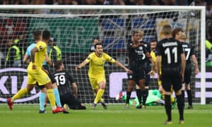 Pedro of Chelsea (centre) celebrates after scoring his team’s equaliser.