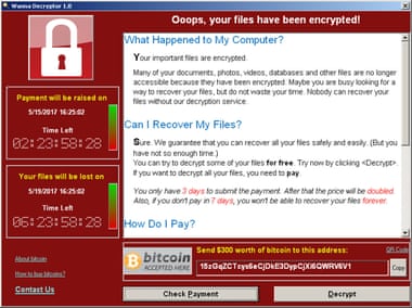 A WannaCry ransomware demand.