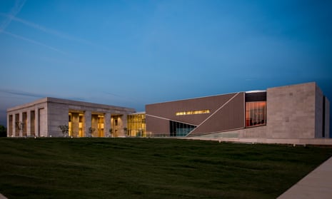 Exterior of the two Mississippi museums at night. Jackson, Mississippi, US.