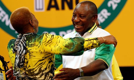 Cyril Ramaphosa greets an ANC member during the party conference in Johannesburg on Monday.