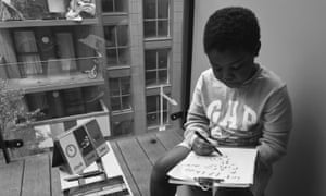 A child studies at home.