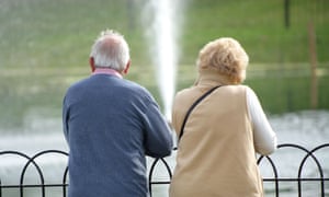 A couple in their late fifties in a park in Maldon, Essex. The population of Maldon is ageing twice as fast as the rest of the UK.