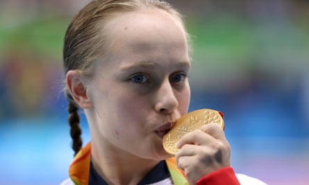 Ellie Robinson during the medal ceremony for the women’s 50m butterfly S6 in Rio.