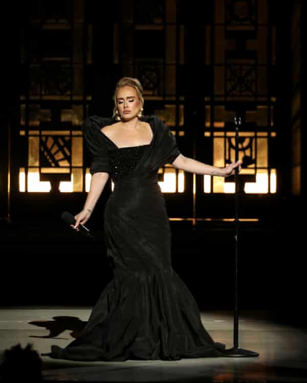 Adele performing in the CBS special Adele: One Night Only.
