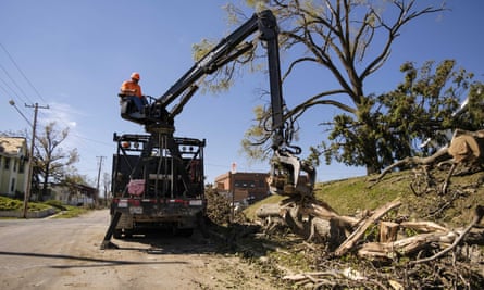 Downed trees in Cedar Rapids following the derecho in August 2020.