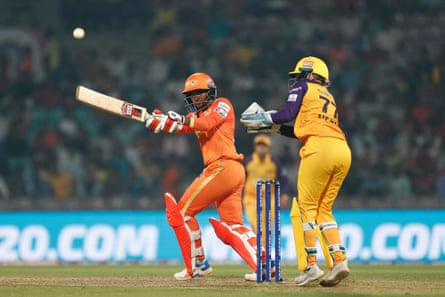 Dayalan Hemalatha of Gujarat Giants plays a shot against UP Warriorz.