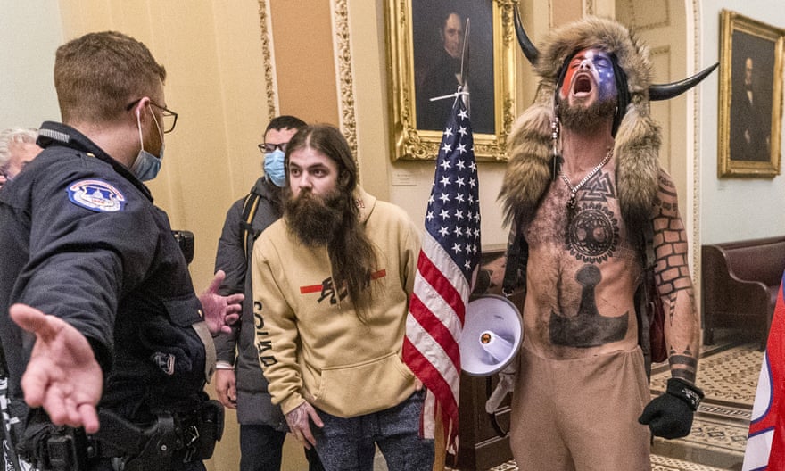 Trump supporters inside the Capitol on 6 January.