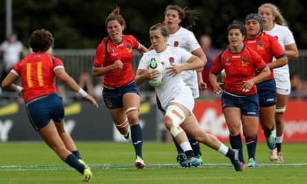 England’s Katy Daley-Mclean makes a break during the 2017 Women’s Rugby World Cup match against Spain.