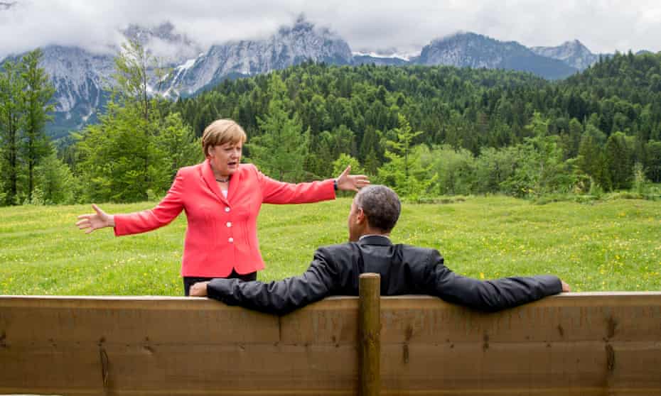 German chancellor Angela Merkel speaks with US president Barack Obama