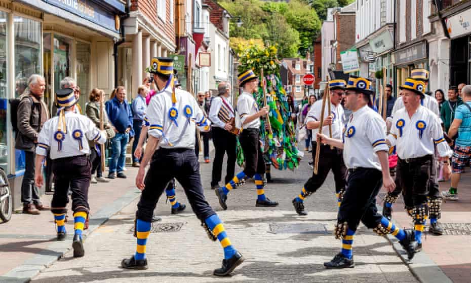 Traditional morris dancers in Lewes, Sussex.