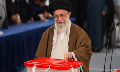 Ayatollah Ali Khamenei casts his vote.