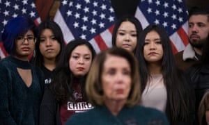 Daca recipients, known as Dreamers, listen to remarks from House minority leader Nancy Pelosi in Washington. 