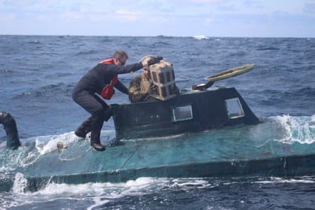US Coast Guard officers intercept a submarine smuggling cocaine in the eastern Pacific in 2019.