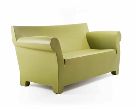A one-piece light green sofa made of polyethylene.