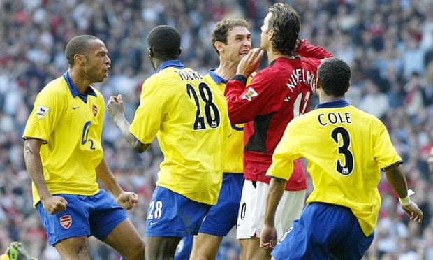 Arsenal’s Martin Keown (third right) goes beserk at Manchester United’s Ruud Van Nistelrooy (second right) after his penalty miss at Old Trafford in 2003.