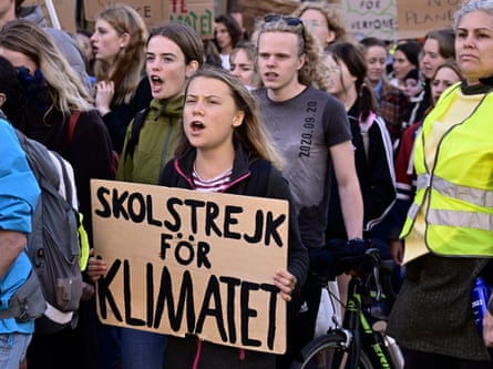 Greta Thunberg at a school strike protest in Stockholm, Sweden, in September 2022.