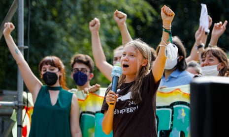 Greta Thunberg at as student strike in Milan, 2021.