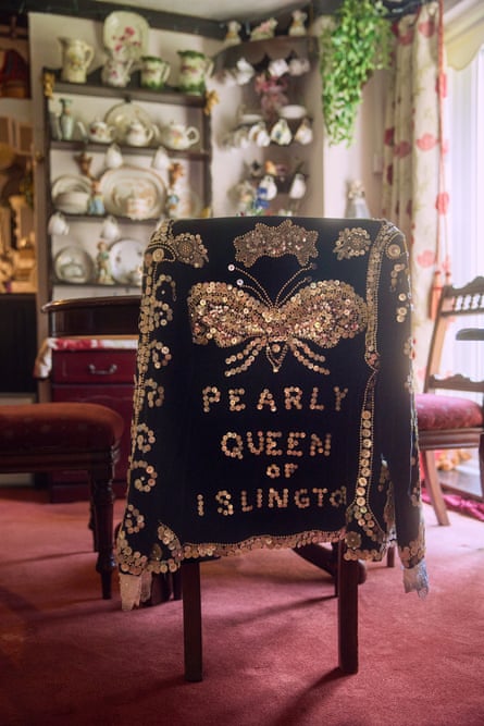 ‘Pearly queen of Islington’ spelled out on the back