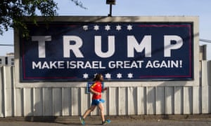 A placard supporting Donald Trump in Tel Aviv.