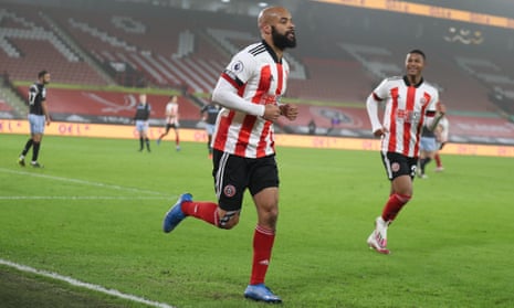 Sheffield United’s David McGoldrick celebrates the only goal of their win against Aston Villa