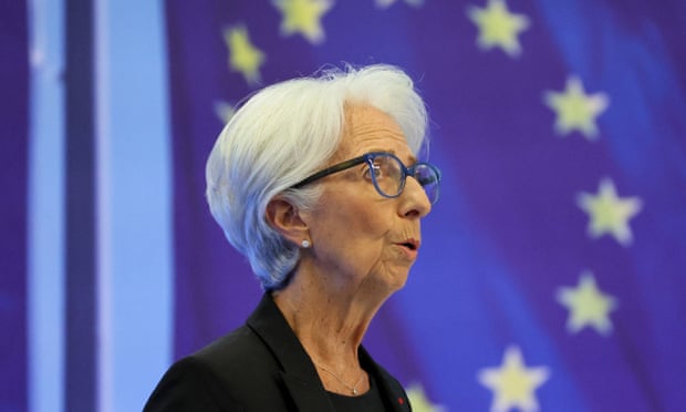President of ECB Christine Lagarde addresses a news conference in Frankfurt following a monetary policy meeting.