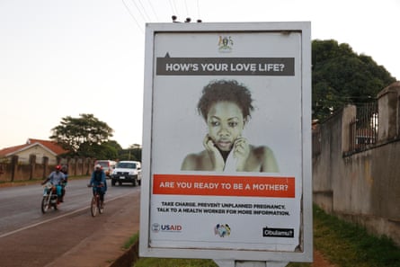 A poster in Kampala, Uganda, offering unplanned pregnancy information and sponsored by USAID.