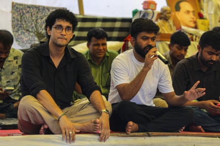 CJP spokesperson Saurav Das (left) and founder and president Abhijeet Dipke at a demonstration at Jantar Mantar, Delhi, India, 25 July 2026.