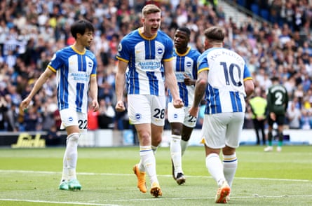 Evan Ferguson of Brighton celebrates scoring