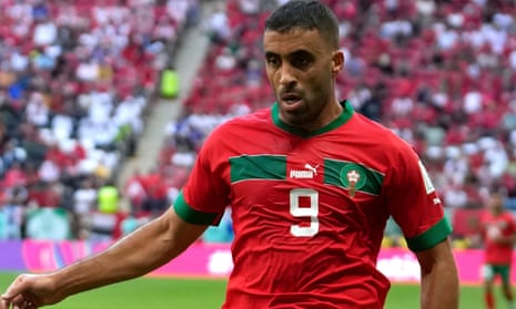 Morocco's Abderrazak Hamdallah in action during the 2022 World Cup