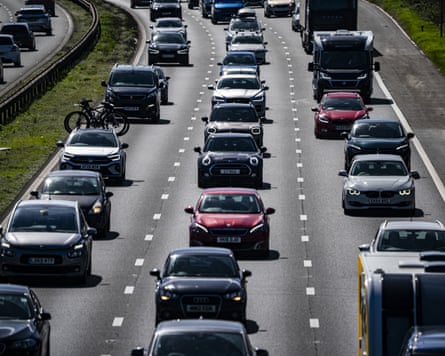 Heavy traffic on a three-lane motorway.