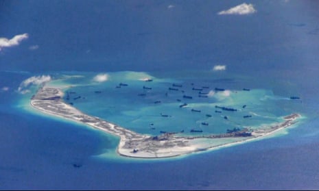Still image from US Navy video purportedly shows Chinese dredging vessels in the waters around Mischief Reef in the disputed Spratly Islands.