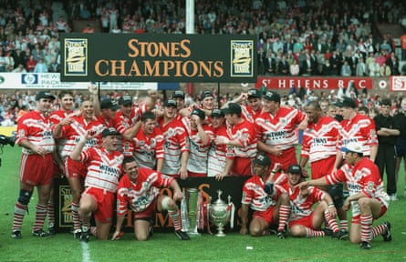 St Helens celebrate after winning the title.