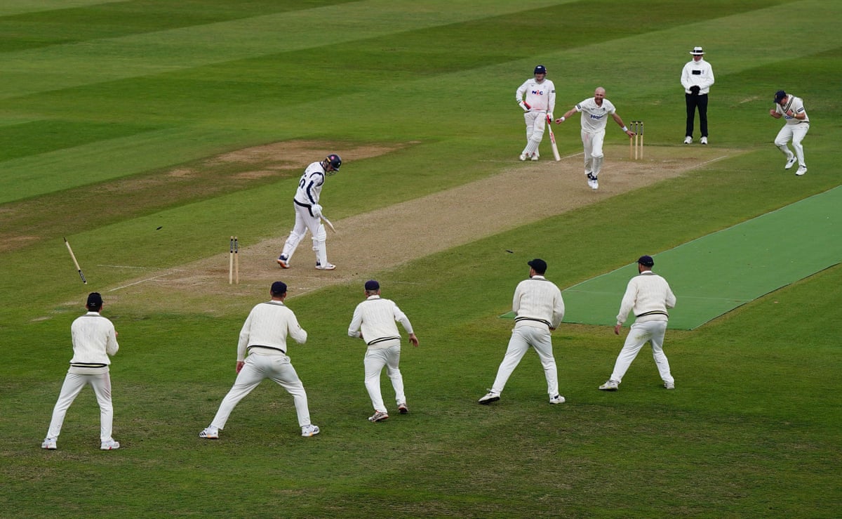 Ben Cliff is bowled by Hannon-Dalby on day four of the County Championship match between Yorkshire and Warwickshire at Edgbaston in May