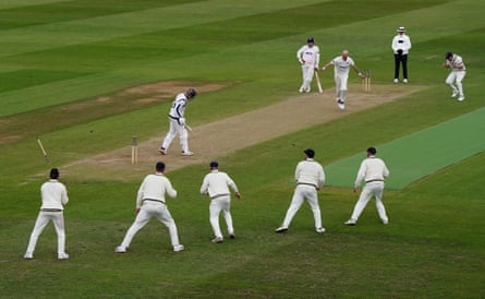 Ben Cliff is bowled by Hannon-Dalby on day four of the County Championship match between Yorkshire and Warwickshire at Edgbaston in May