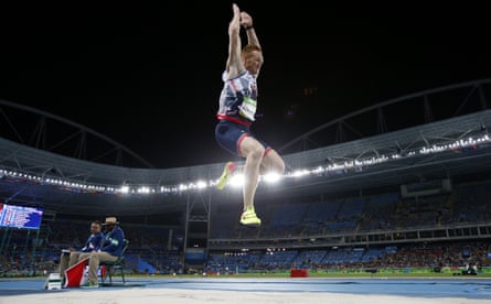 Greg Rutherford competes in the long jump final at the Rio Olympics in 2016, where he won bronze.