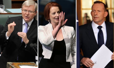 A composite image of Australian Prime Ministers Kevin Rudd, Julia Gillard and Tony Abbott