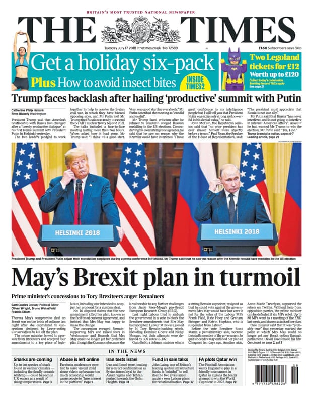 Times Trump front, Tuesday 17 July