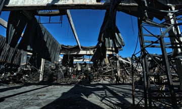 Burned out girders in the shell of the Kharkiv hypermarket