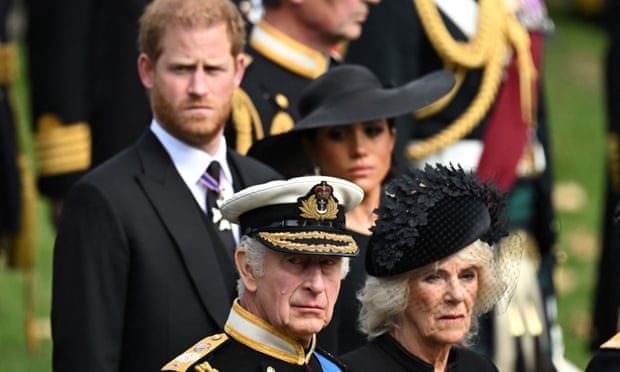 Prince Harry, Meghan, King Charles and Camilla at the state funeral of Queen Elizabeth II