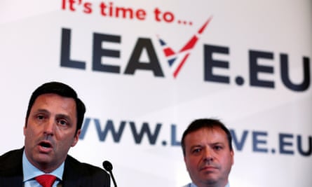Arron Banks (right) at a Leave.EU press conference in November 2015. Banks gave the campaign £9m, the largest political donation in British history.