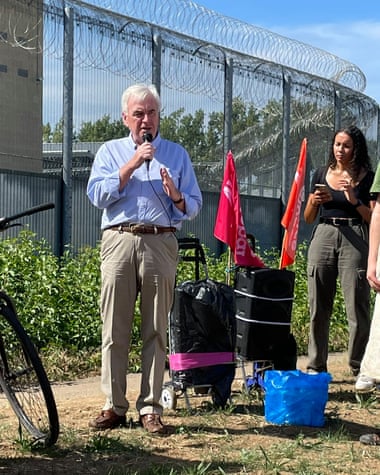 john mcdonnell MP speaking outside Colnbrook Immigration Removal Centre