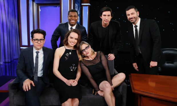 Carrie Fisher and fellow Star Wars cast members on the Jimmy Kimmel show.
