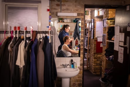 Billy Howle stretches his face and mouth at the Almeida theatre, before his performance in Look Back in Anger.