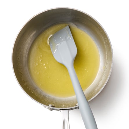 Felicity Cloke's Rice Pudding 02a. 2 Melt the butter and sugar. Place in a medium saucepan over medium heat