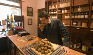White truffles on a shop counter