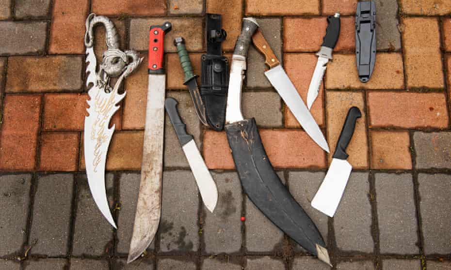 Knives left in a ‘weapons surrender’ bin in Birmingham. 
