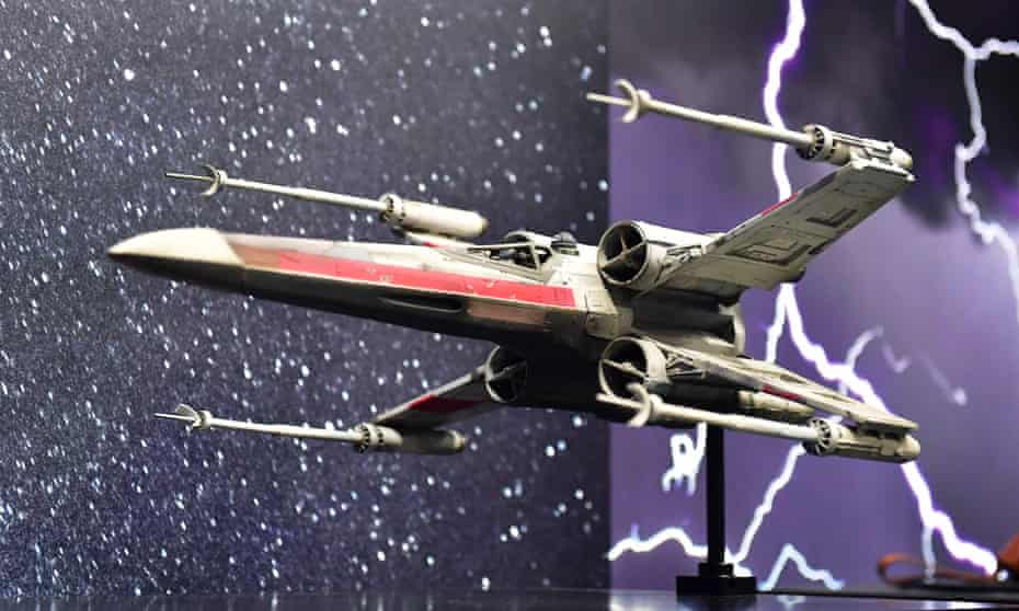 An X-wing starfighter  miniature from the 1977 film Star Wars: A New Hope