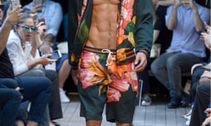 Patterned shorts help take the emphasis off bodies.