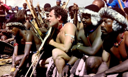 Johnny Clegg in a traditional Zulu outfit during his wedding to Jenny Bartlett in 1989. He was fascinated by Zulu culture, and was known as the ‘white Zulu’.
