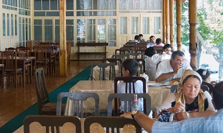 Customers at a chaikhana (teahouse) in Samarkand.